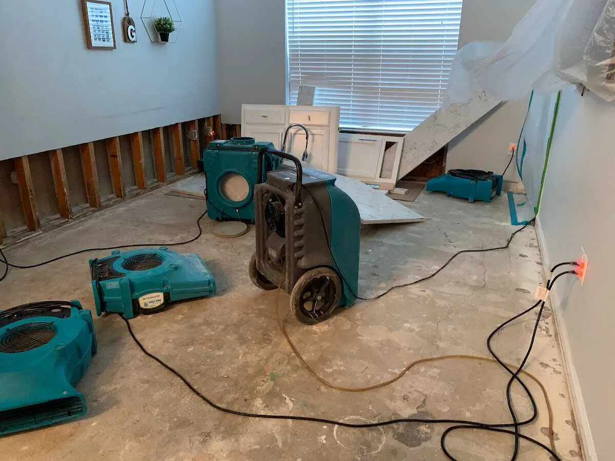 Dehumidifier in flood-cut room for Water Damage Restoration in Zanesville